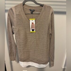 Hilary Radley Tan V-Neck Sweater with Layered Look
